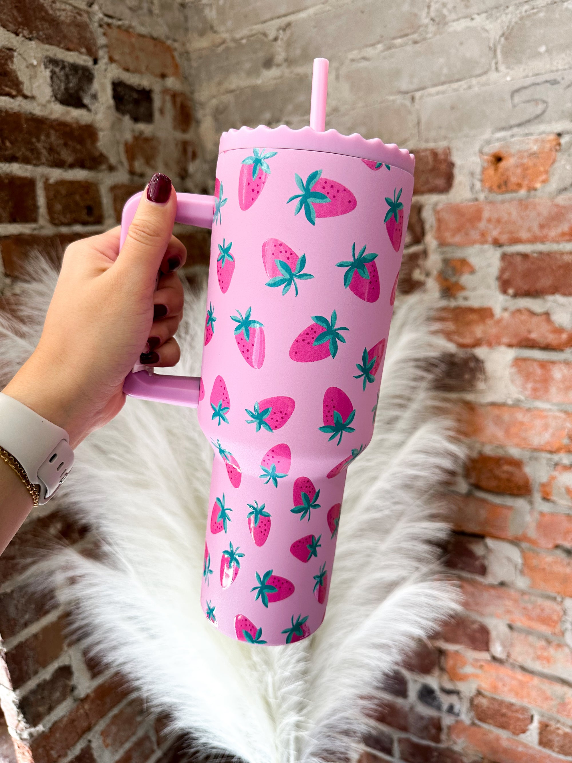 Subtle Strawberry Insulated Tumbler Cup w/ Handle