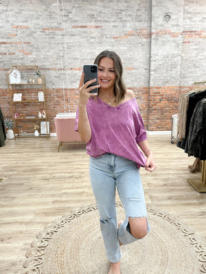 Loved By You Acid Wash Oversized Tee - Plum