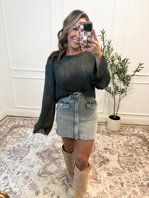 Feels Like Love Open Knit Cropped Sweater - Jade