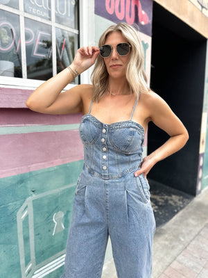 Call Me Darlin' Wide Leg Denim Overalls