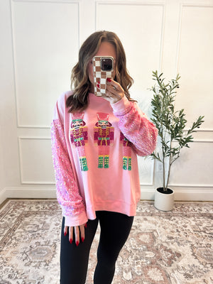 Nutcracker Embroidered Sequin Sleeve Pullover