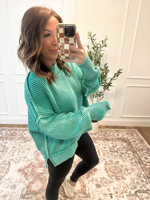 Falling Fast Oversized Cropped Sweater - Kelly Green