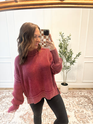 Falling Fast Oversized Cropped Sweater - Wine