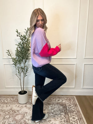 Starting Over Contrast Colored Sweater - Lilac