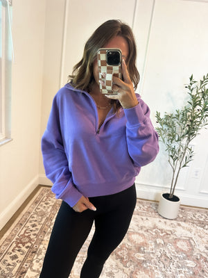 Chill Vibes Quarter Zip Cropped Pullover - Lavender