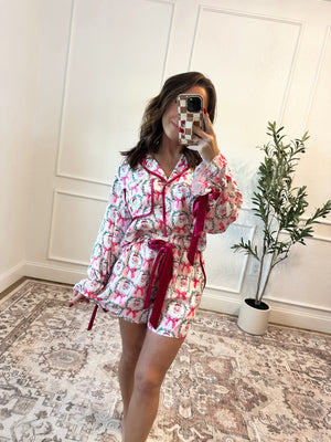 Naughty or Nice Satin Pajama Set - Pink QUICK PREORDER