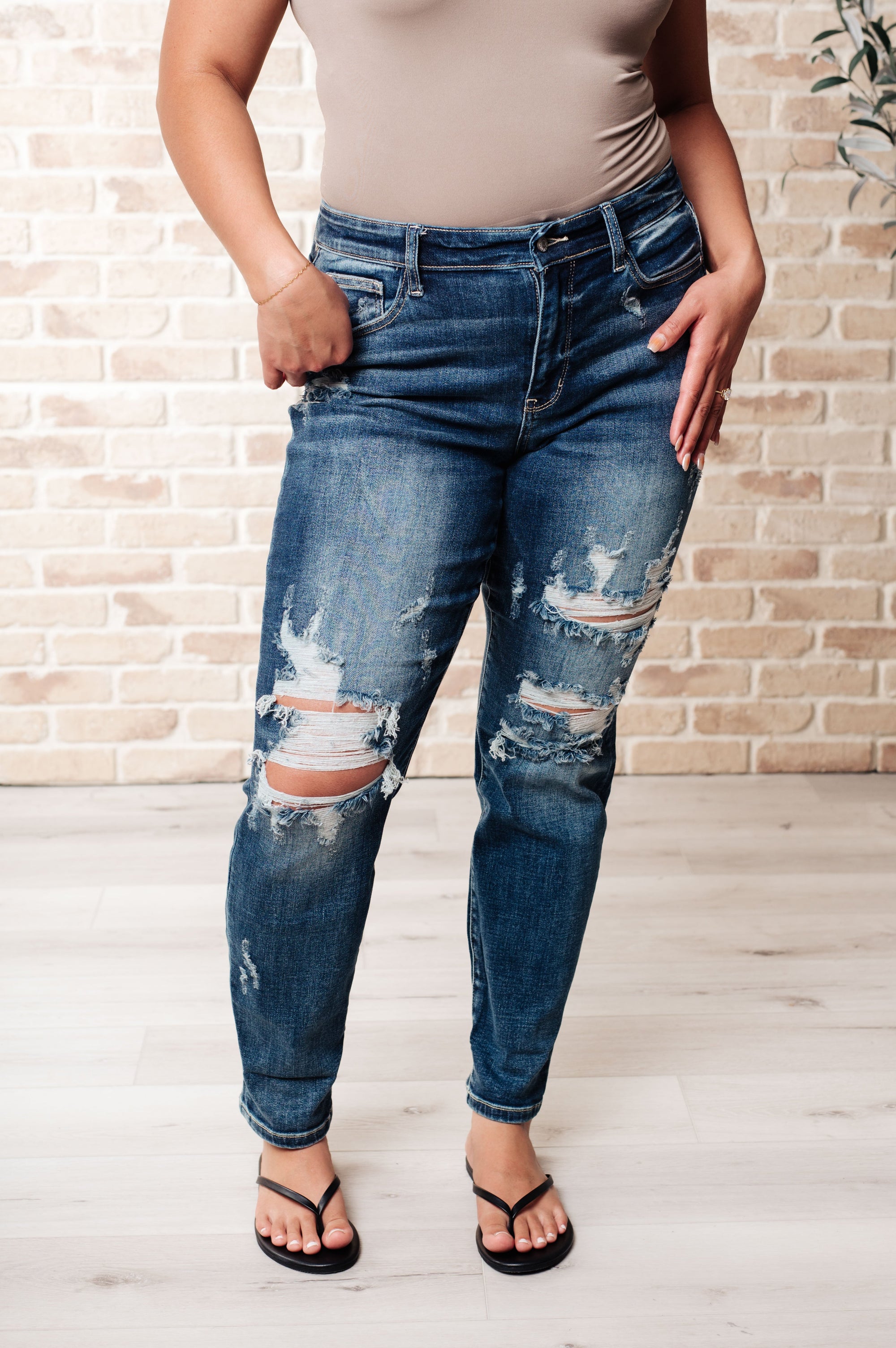 Danny Mid Rise Cuffed Destroyed Boyfriend Jeans