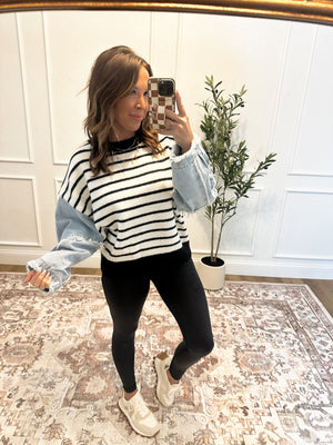 Just Like That Striped Denim Sleeve Sweater