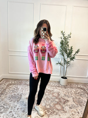 Nutcracker Embroidered Sequin Sleeve Pullover