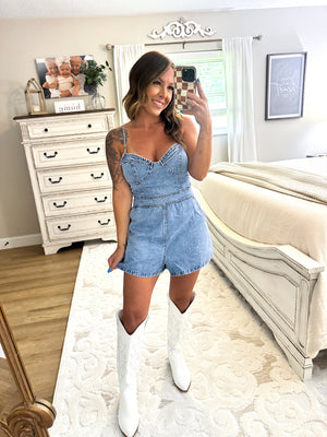 Up To No Good Lace Up Denim Romper