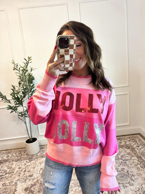 Holly Jolly Sequin Striped Sweater - Pink