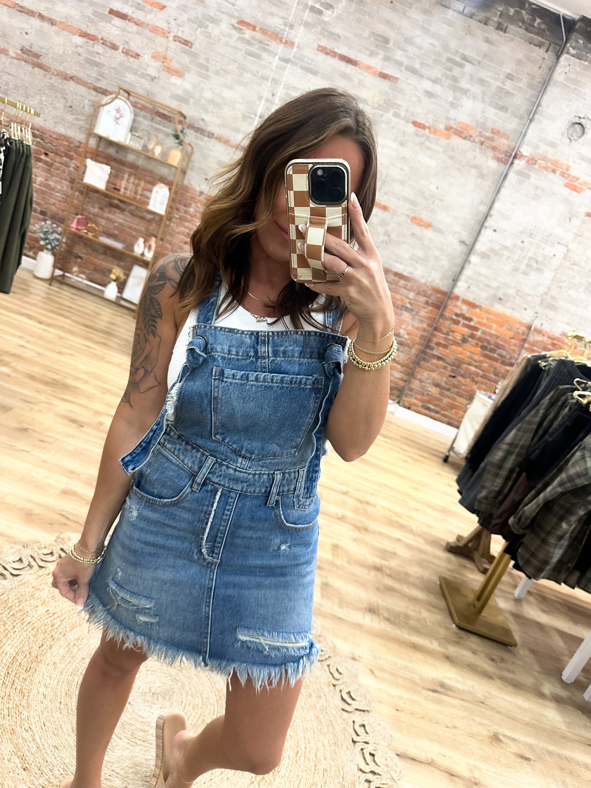 Out With The Girls Frayed Hem Overall Skirt