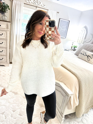 First To Know Waffle Knit Sweater - Ivory