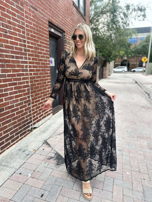 Love That Lasts Floral Lace Maxi Dress - Black