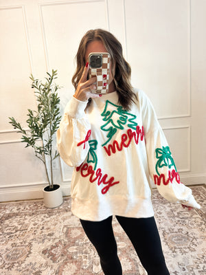 Christmas Tree & Ornaments Embroidered Pullover