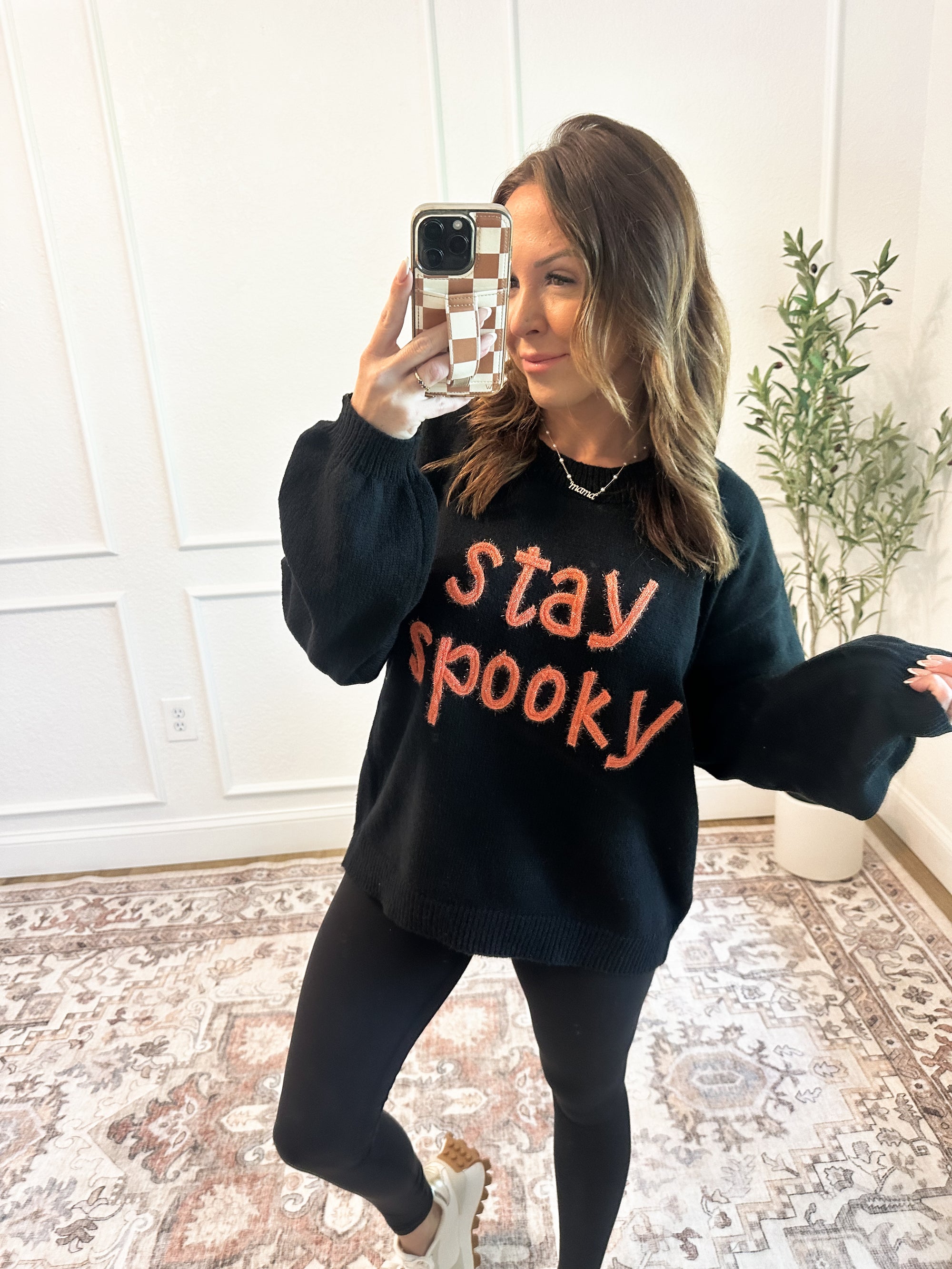 Stay Spooky Tinsel Lettering Sweater