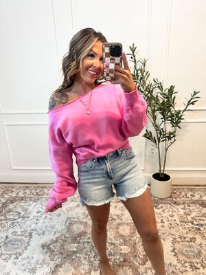 Hear Me Out Boat-Neck Cropped Pullover - Pink