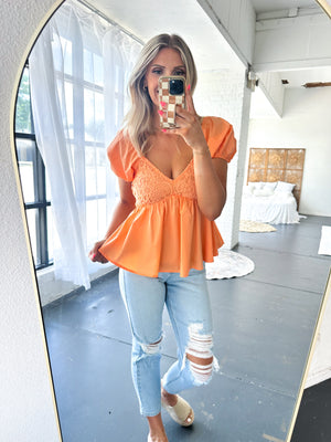 Talk It Through Puff Sleeve Top - Apricot