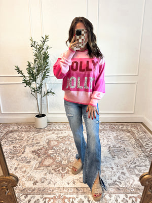 Holly Jolly Sequin Striped Sweater - Pink