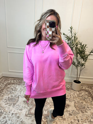 Change Of Plans Acid Wash Pullover - Pink