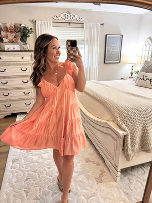 Good Graces Tiered Mini Dress - Coral