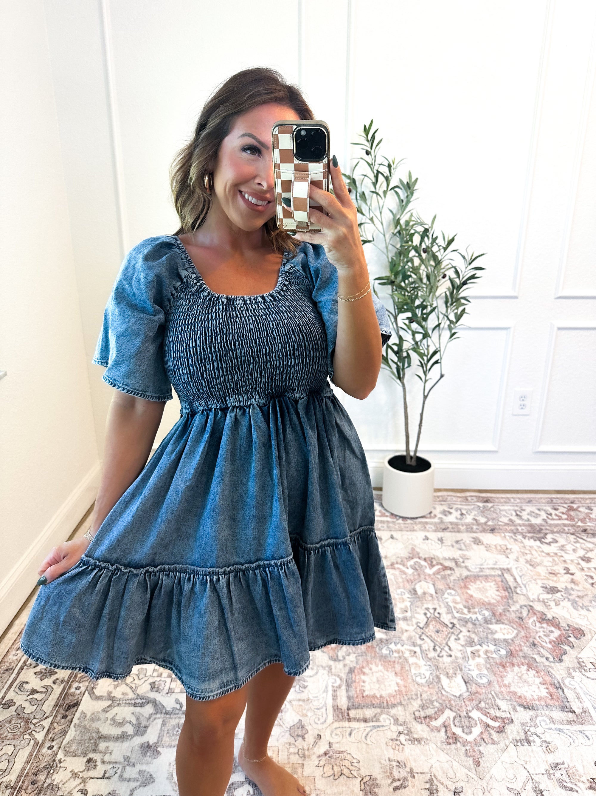 Raised On It Smocked Denim Dress