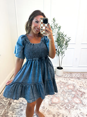 Raised On It Smocked Denim Dress