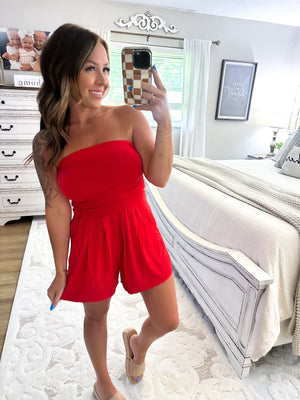 Chasing Happiness Strapless Romper - Red