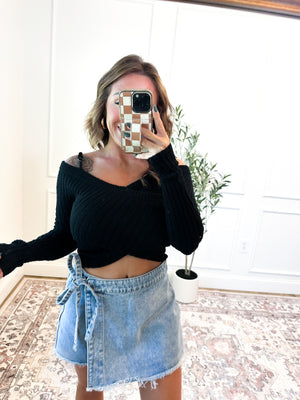 Bad Habit Ribbed Off Shoulder Sweater Crop Top