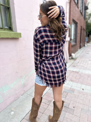 Think It Over Raw Hem Plaid Top