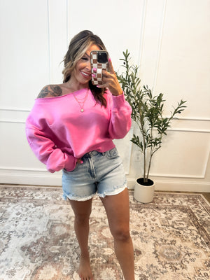 Hear Me Out Boat-Neck Cropped Pullover - Pink