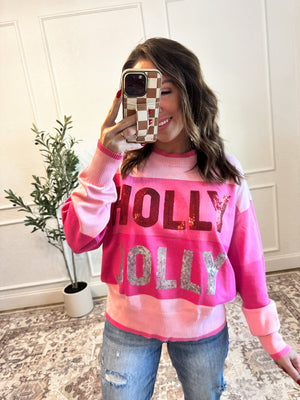 Holly Jolly Sequin Striped Sweater - Pink