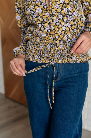 Honey Honey Floral Smocked Blouse in Black