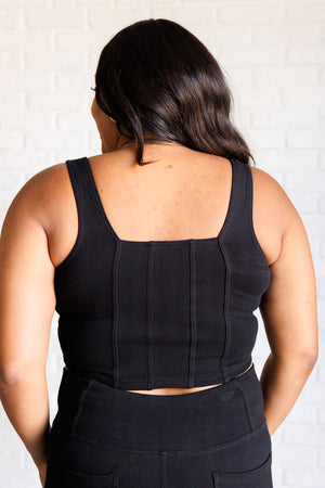 It's All About the Balance Twill Square Neck Crop Top in Black