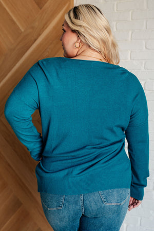 V-Neck Front Seam Sweater in Heather Ocean Teal