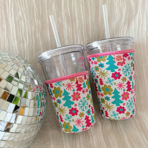 Iced Coffee Cup Cover - Retro Christmas