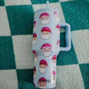 Pink Santa Hats Insulated Tumbler Cup w/ Handle