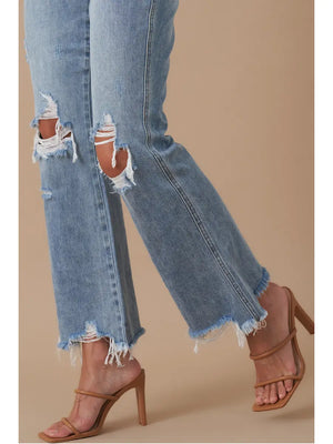 Chelsie Mid Rise Crop Flare Denim Jeans