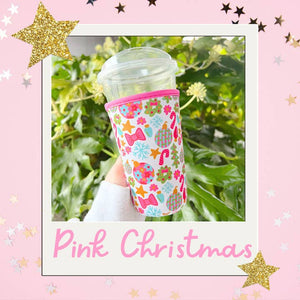 Iced Coffee Cup Cover - Pink Christmas