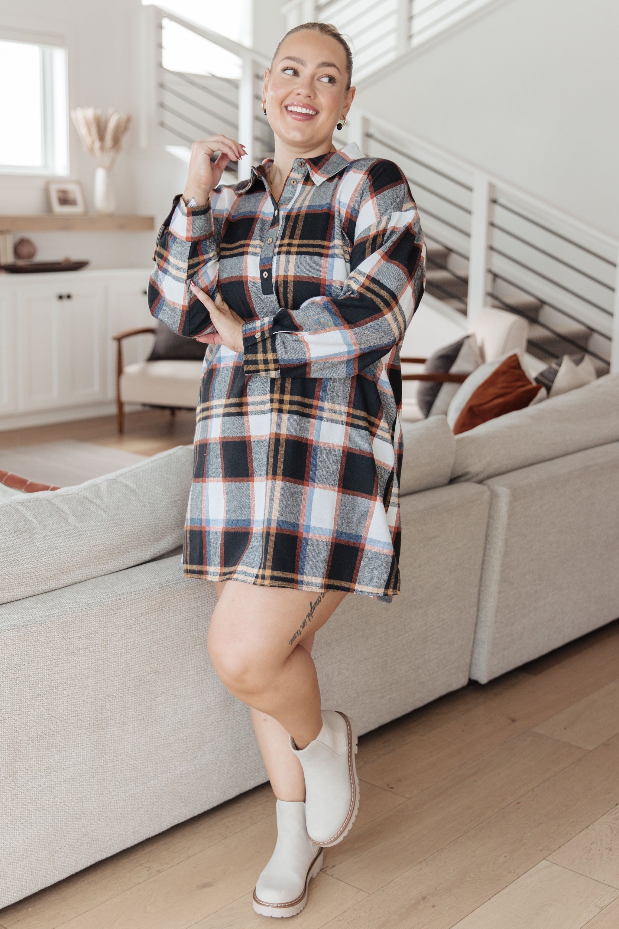 Plus Oversized Flannel Shirt Dress